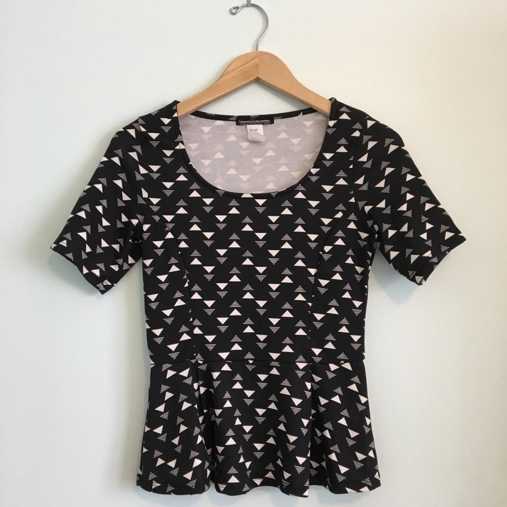 Black Peplum Top Abstract Print Small Juniors